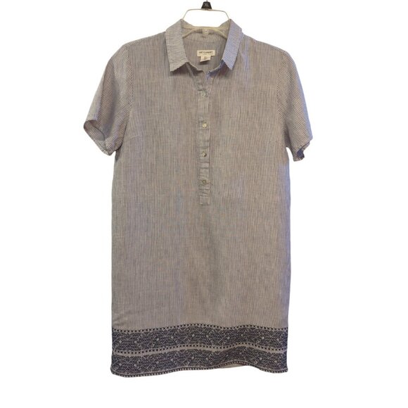 Artisan NY Womens Dress Blue Short Sleeve Button Up Striped 100% Linen Sz S Midi - Picture 1 of 6